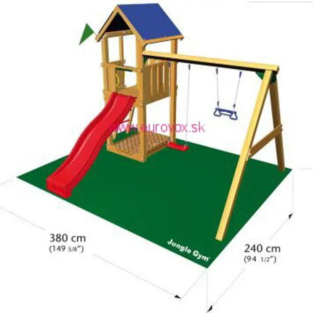  Drevený domček Jungle Castle + Dvojmiestna hojdačka 240cm  + ZDARMA 2ks hojdačka+volant a ďalekohľad 