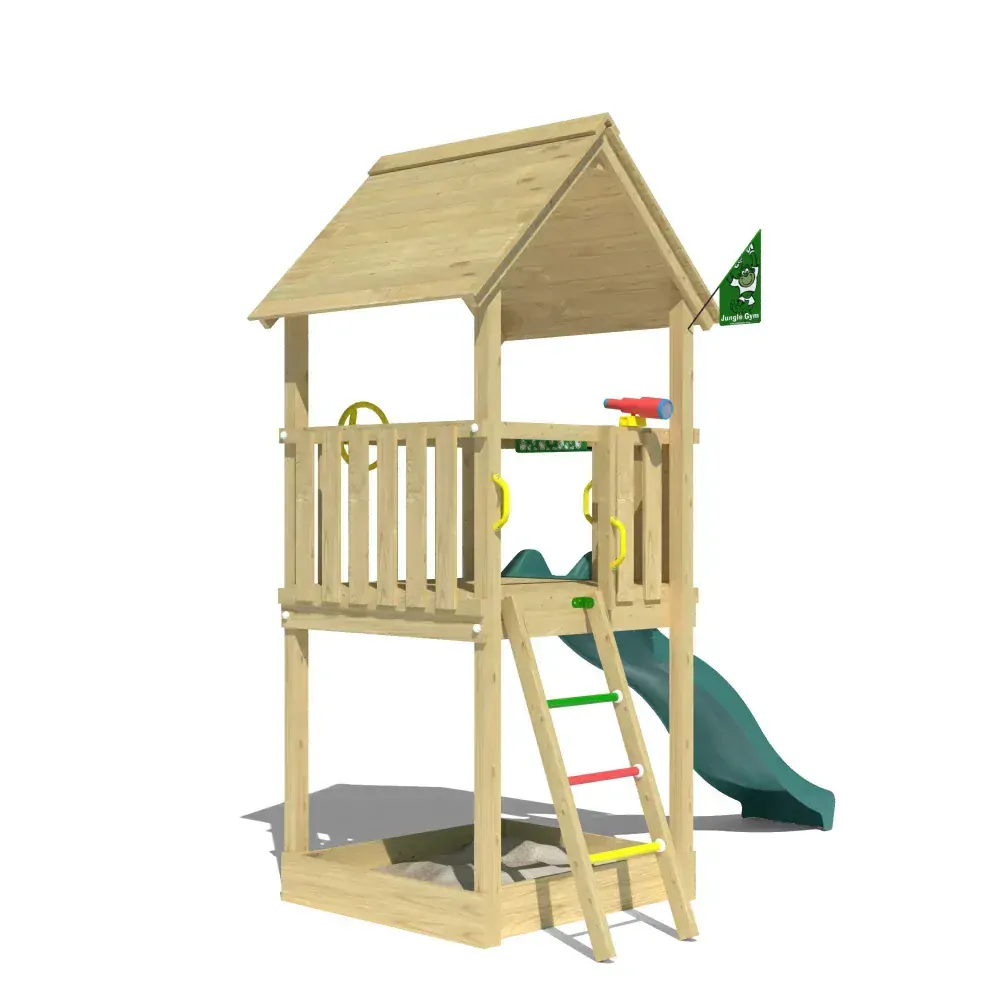 Drevený domček Club, šmýkačka, pieskovisko, volant, teleskop,  hranoly 88x88mm