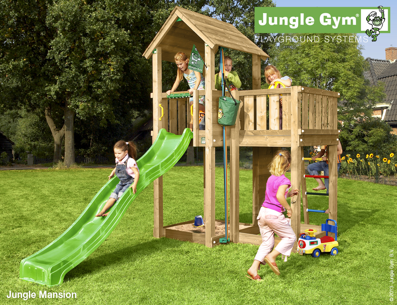 Jungle Mansion drevený domček + dvojmiestna hojdačka 270cm + 4ks úchytky type o   + ZDARMA 2ks hojdačiek + volant a ďalekohľad 