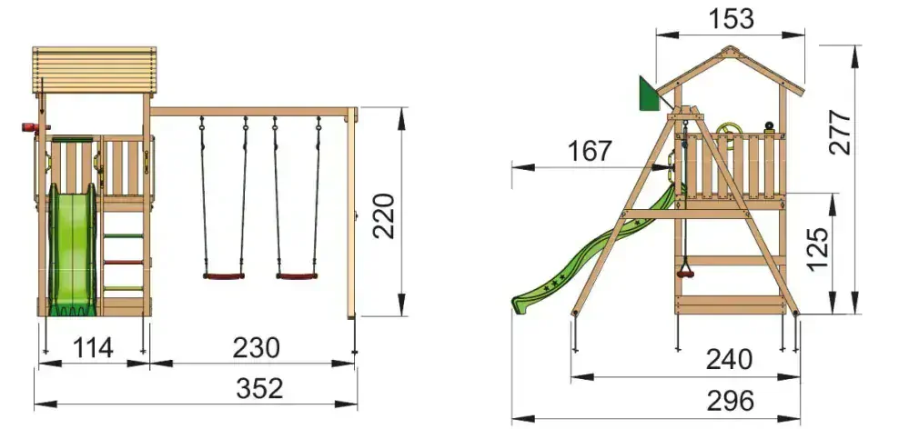 Jungle Casa + dvojhojdačka , šmykľavka, pieskovisko, volant, teleskop, hranoly 88x88mm