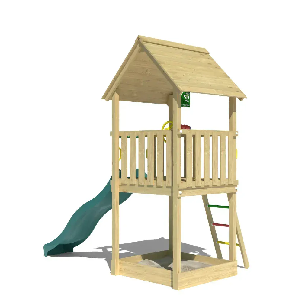 Drevený domček Club, šmýkačka, pieskovisko, volant, teleskop,  hranoly 88x88mm