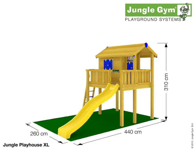 Drevený domček pre deti PLAYHOUSE s terasou XL + 2,65m šmýkačka + ZDARMA volant a ďalekohľad