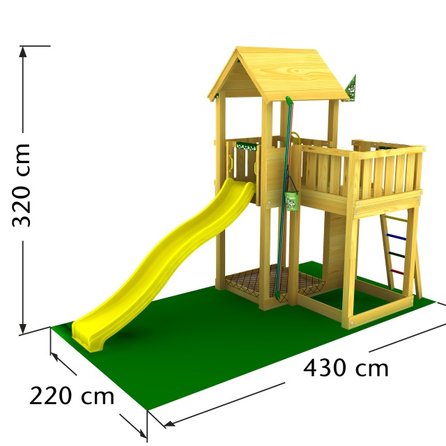 Jungle Mansion drevený domček + dvojmiestna hojdačka 270cm + 4ks úchytky type o   + ZDARMA 2ks hojdačiek + volant a ďalekohľad 